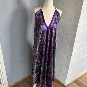 Mamta Paisley Handkerchief Satin Purple Halter Dress sz OS